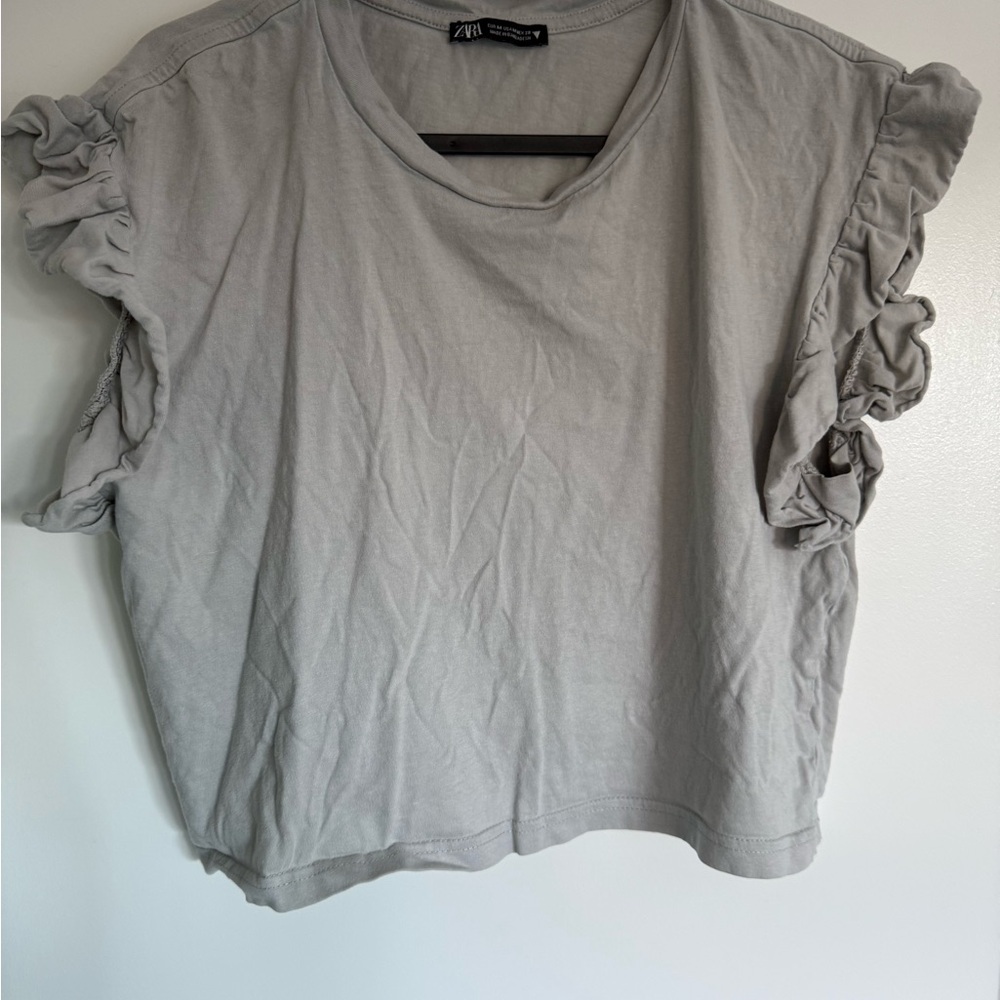 Zara Light Gray Ruffle Sleeve Top